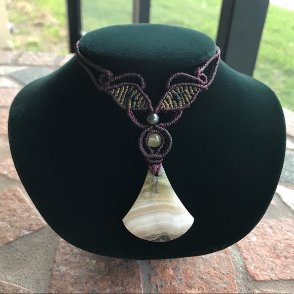 SOLD macrame choker boho gemstone necklace - Picture 3 of 8